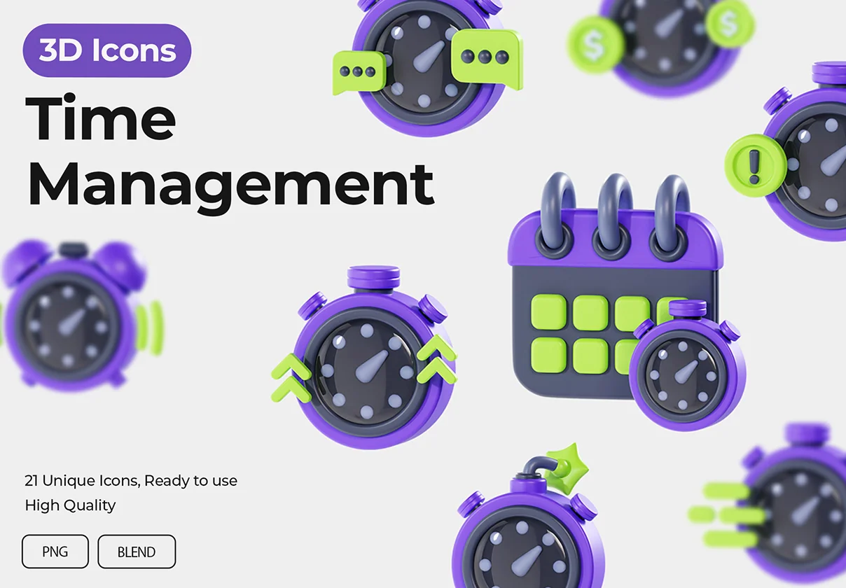 Time Management 3D Icons