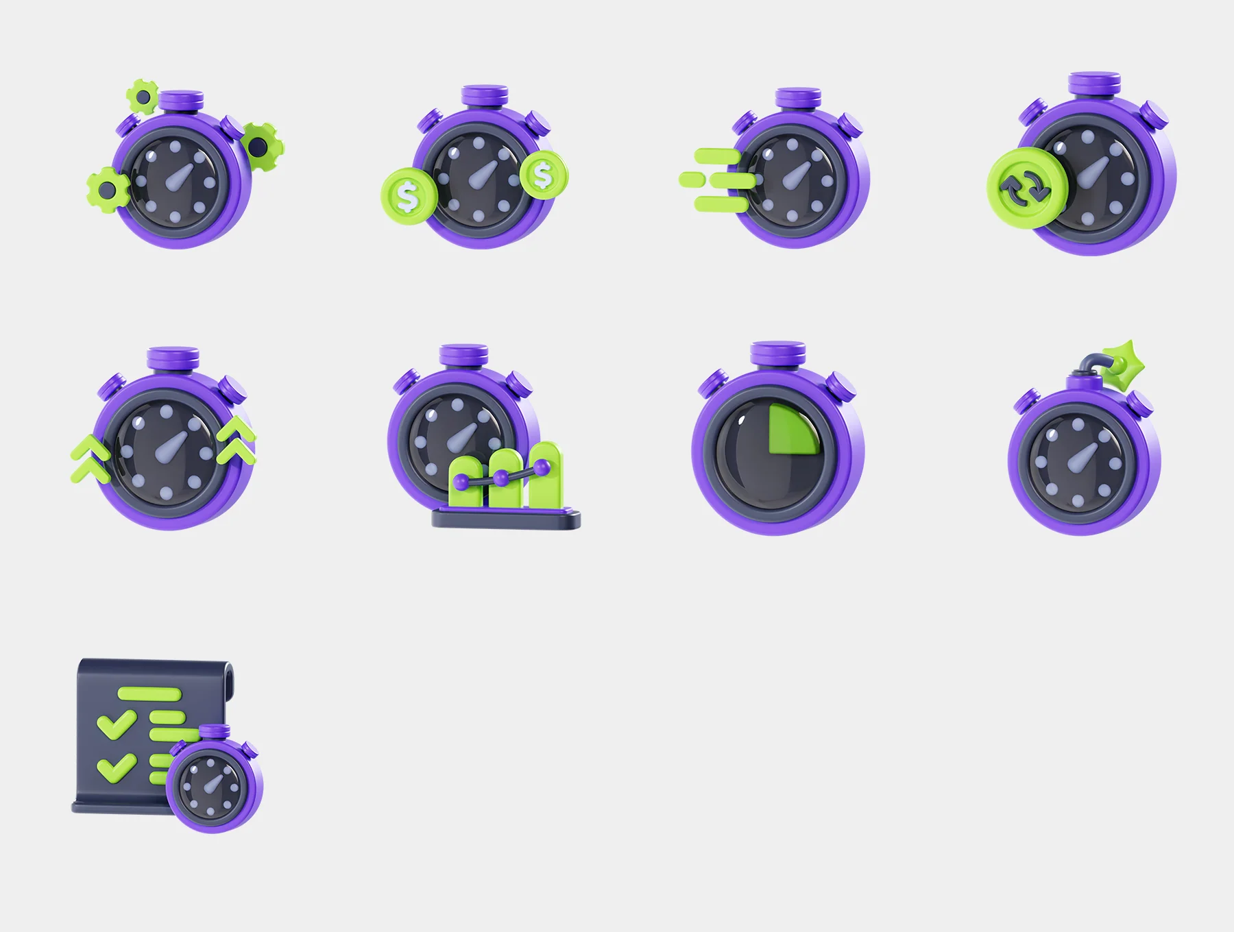 Time Management 3D Icons 8