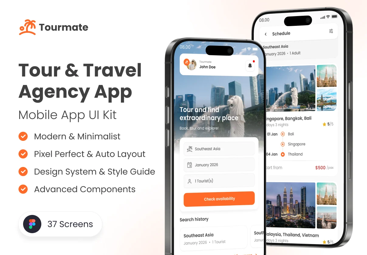 Tourmate - Tour & Travel Agency App UI Kit