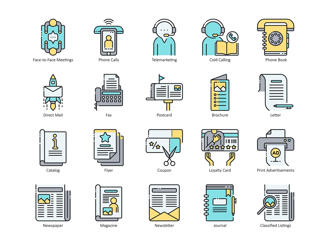 56 Traditional Marketing Icons | Aqua Series 2