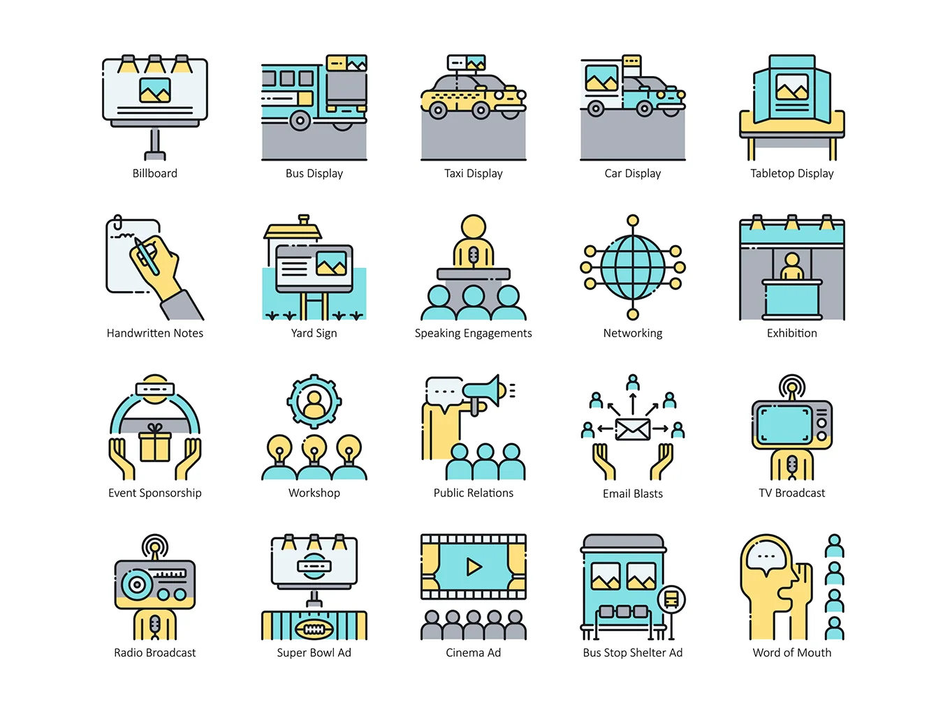 56 Traditional Marketing Icons | Aqua Series 3