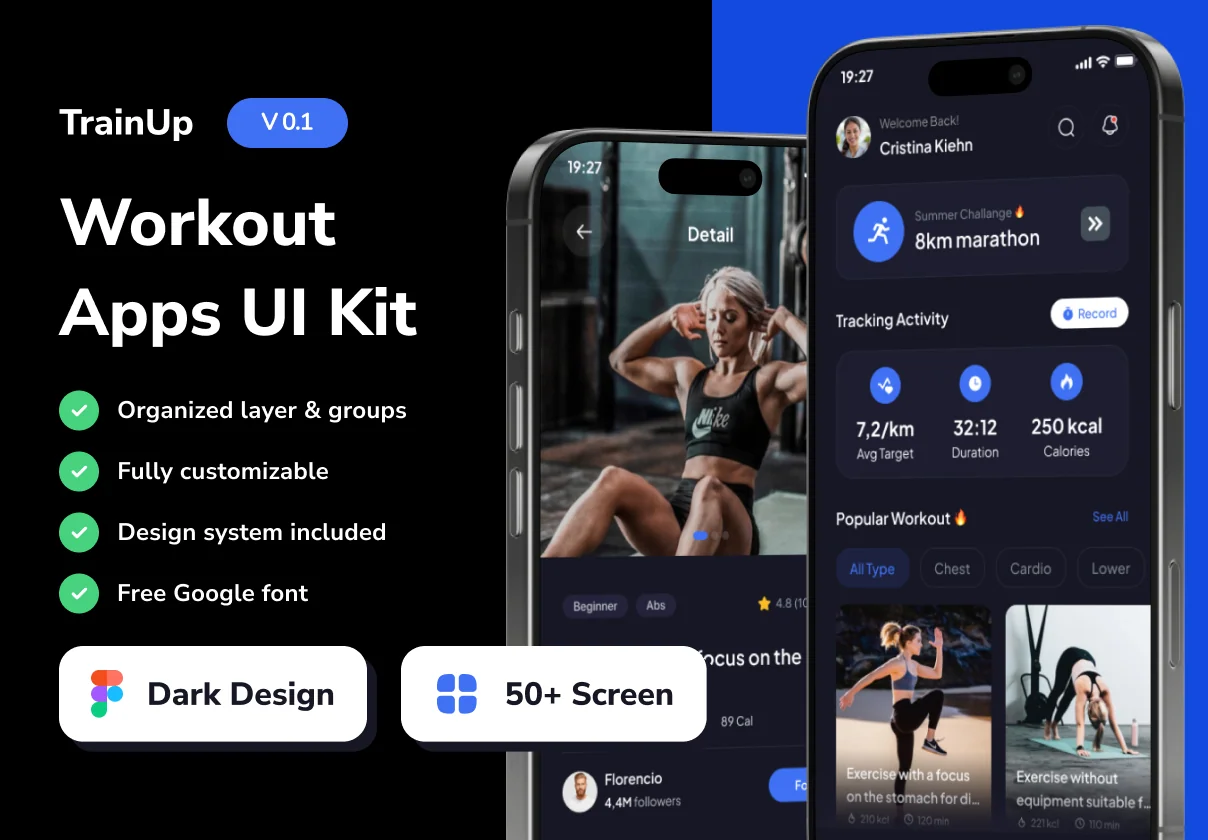 TrainUp - Workout Mobile App UI Kits