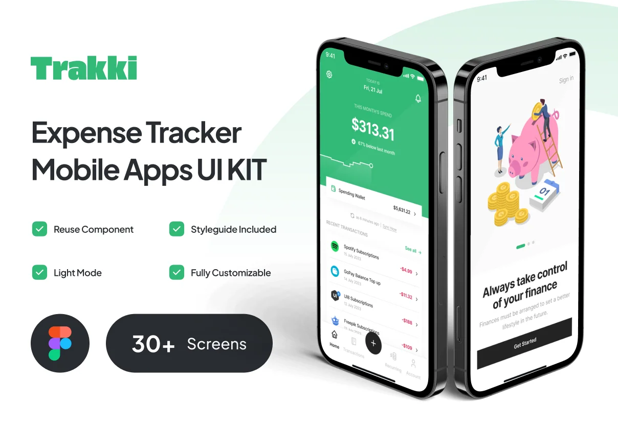 Trakki - Expense Tracker Mobile App UI Kit