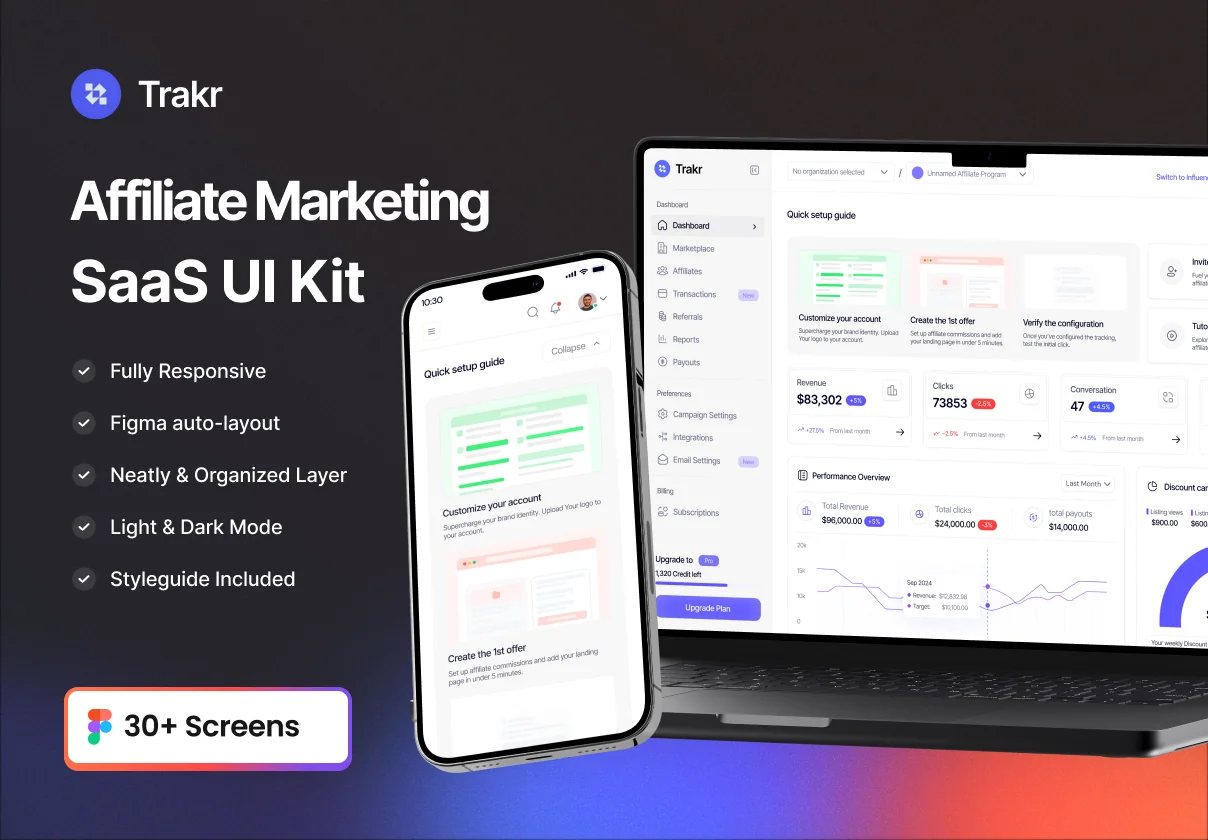 Trakr - Affiliate Marketing SaaS UI Kit
