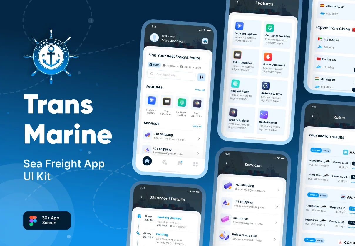 Logistic App UI- TRANS MARINE SEA FREIGHT SOLUTION