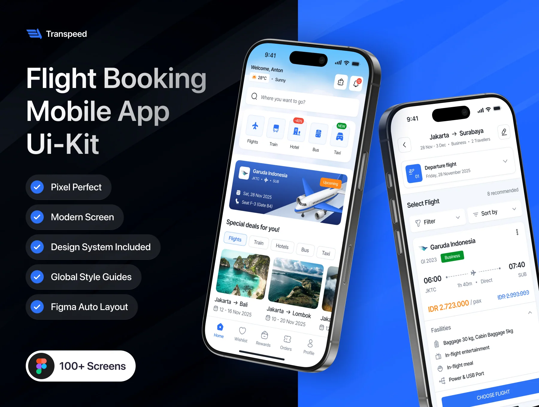 Transpeed - Flight Booking Mobile App UI Kit