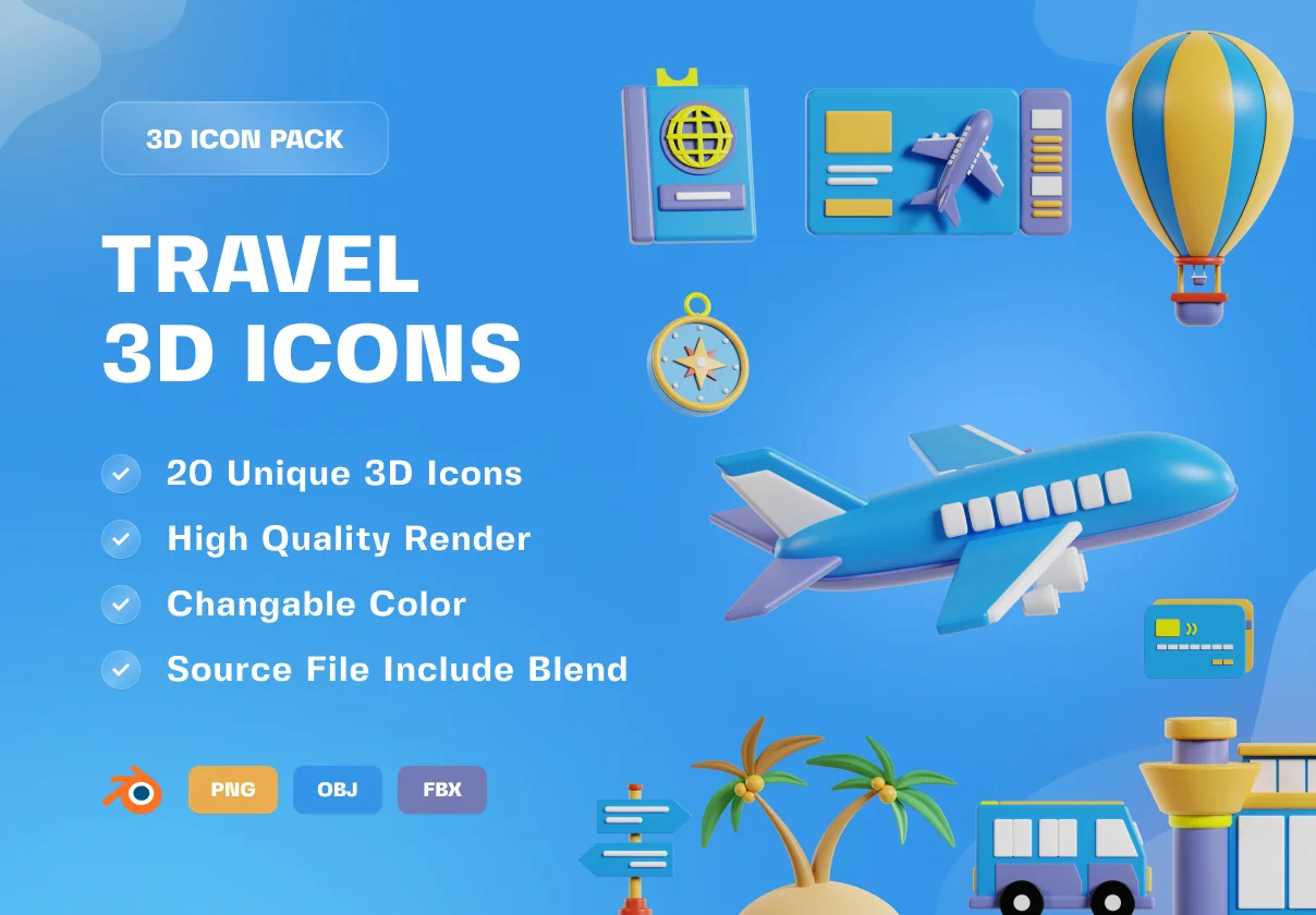 Travel and Vacation 3D Icon Pack