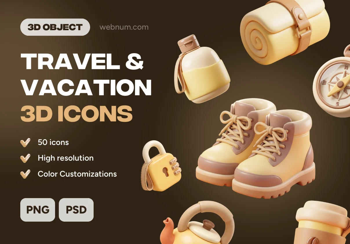 Travel & Vacation 3D icons set
