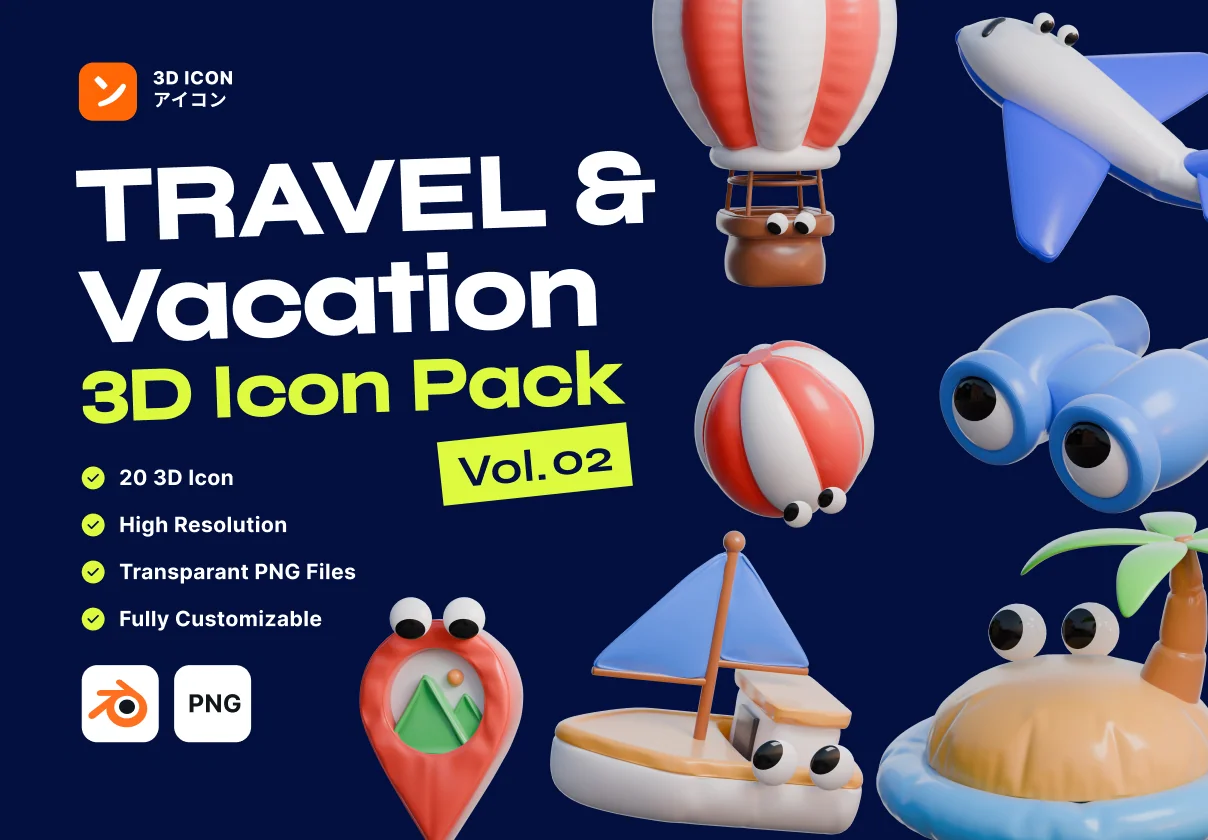 Travel & Vacation 3D Icons Vol 2.