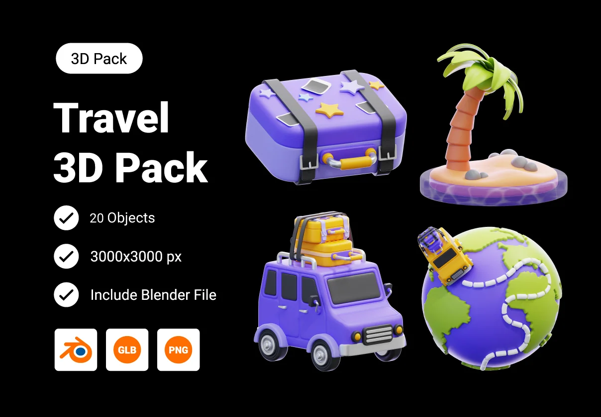 Travel Vacation & Holiday 3D Icon Pack