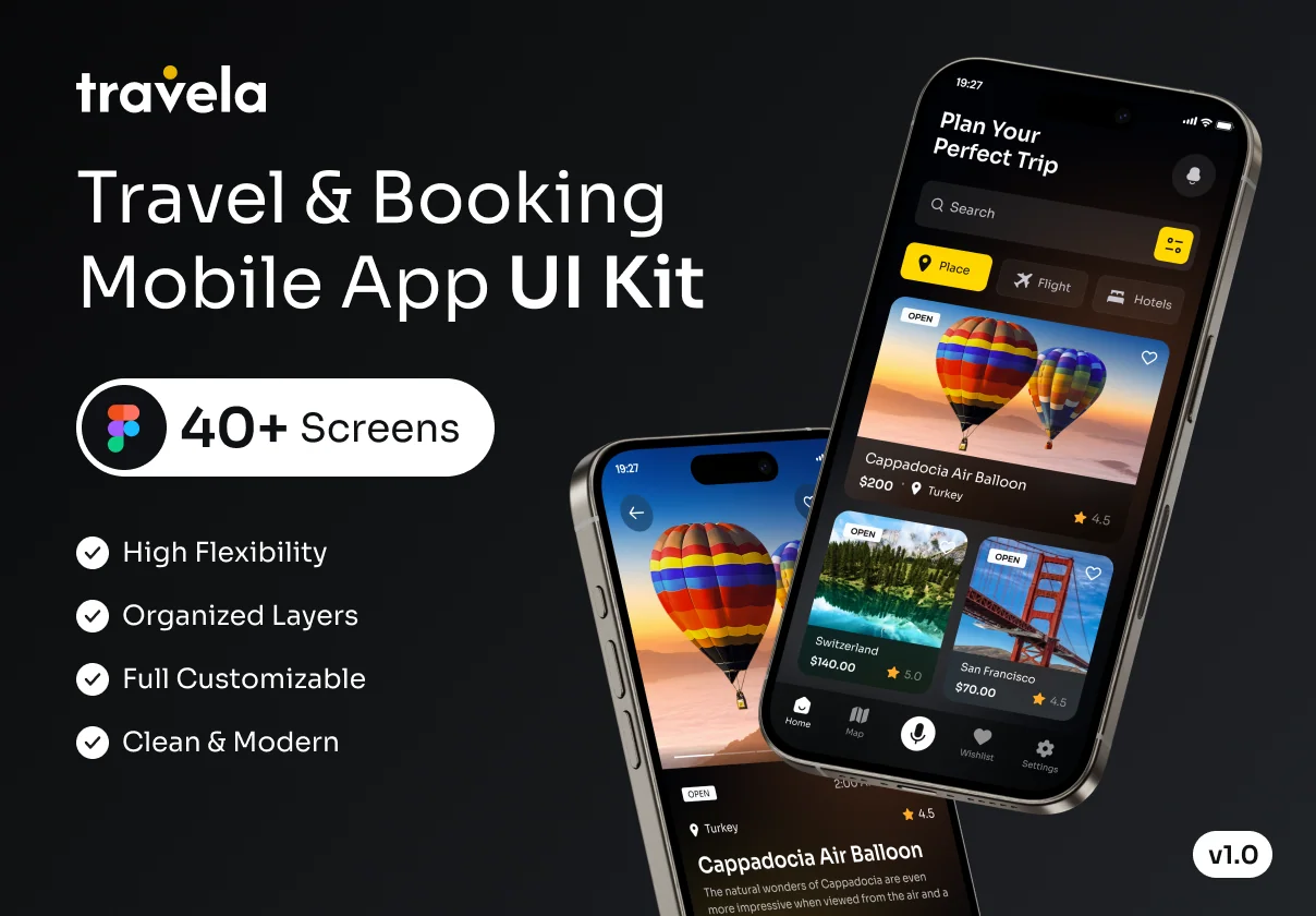 Travela - Travel & Booking Mobile App UI Kit
