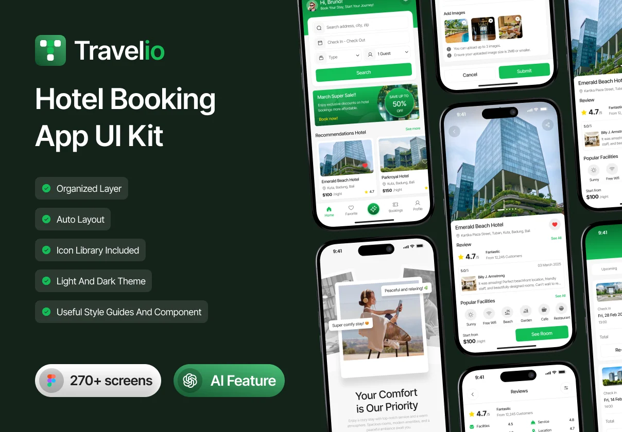 Travelio - Hotel Booking App UI KIT