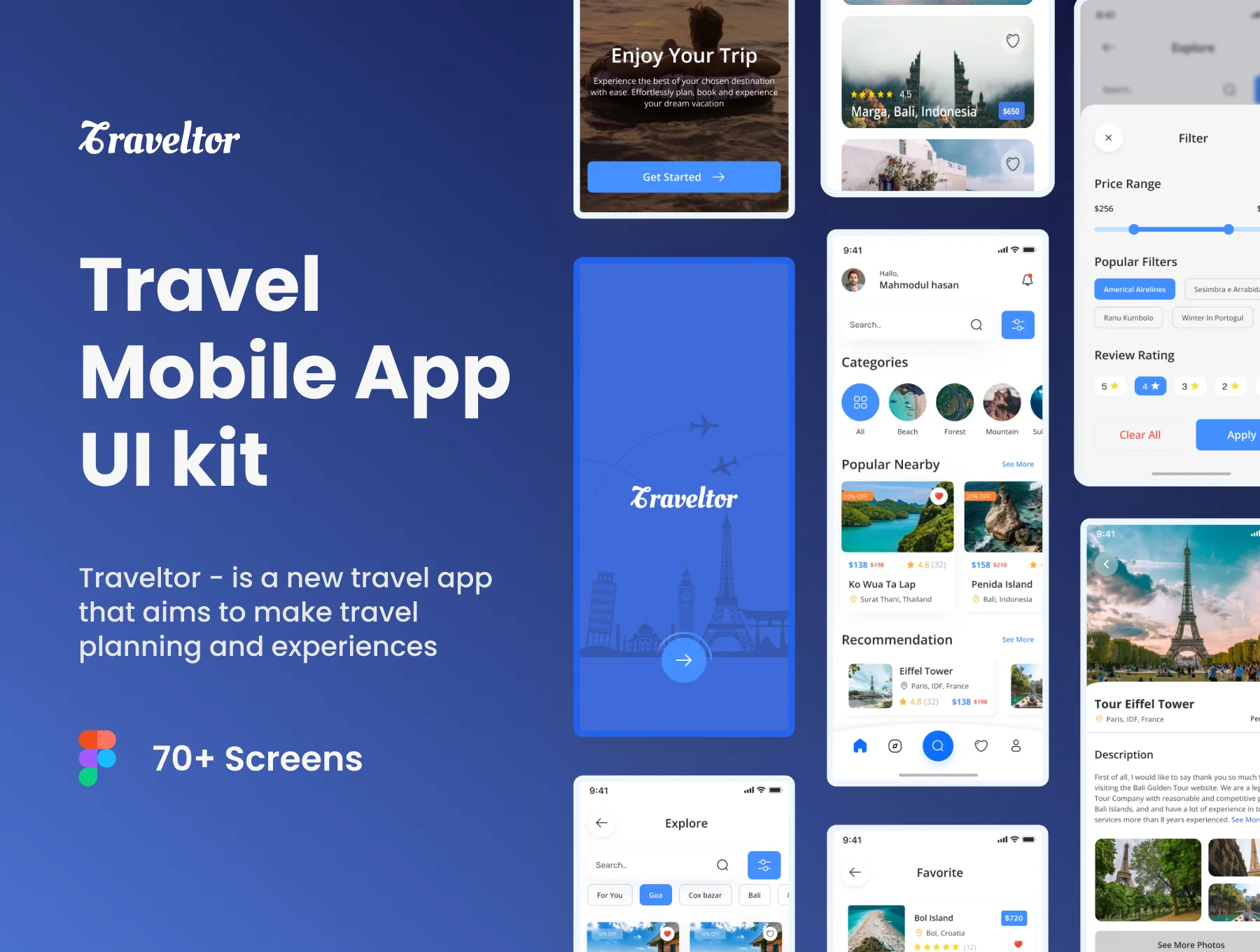 Traveltor - Travel Mobile App UI kit