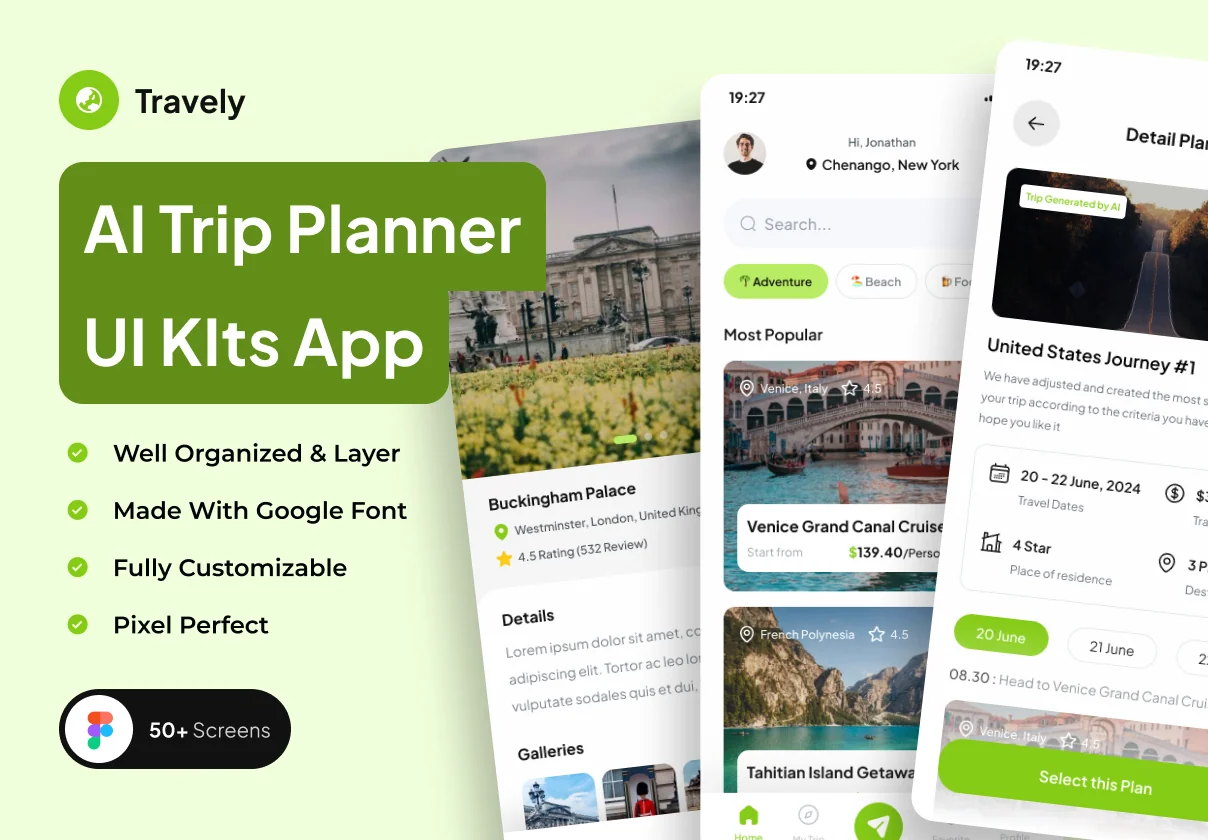 Travely - AI Trip Planner Premium UI KIts App