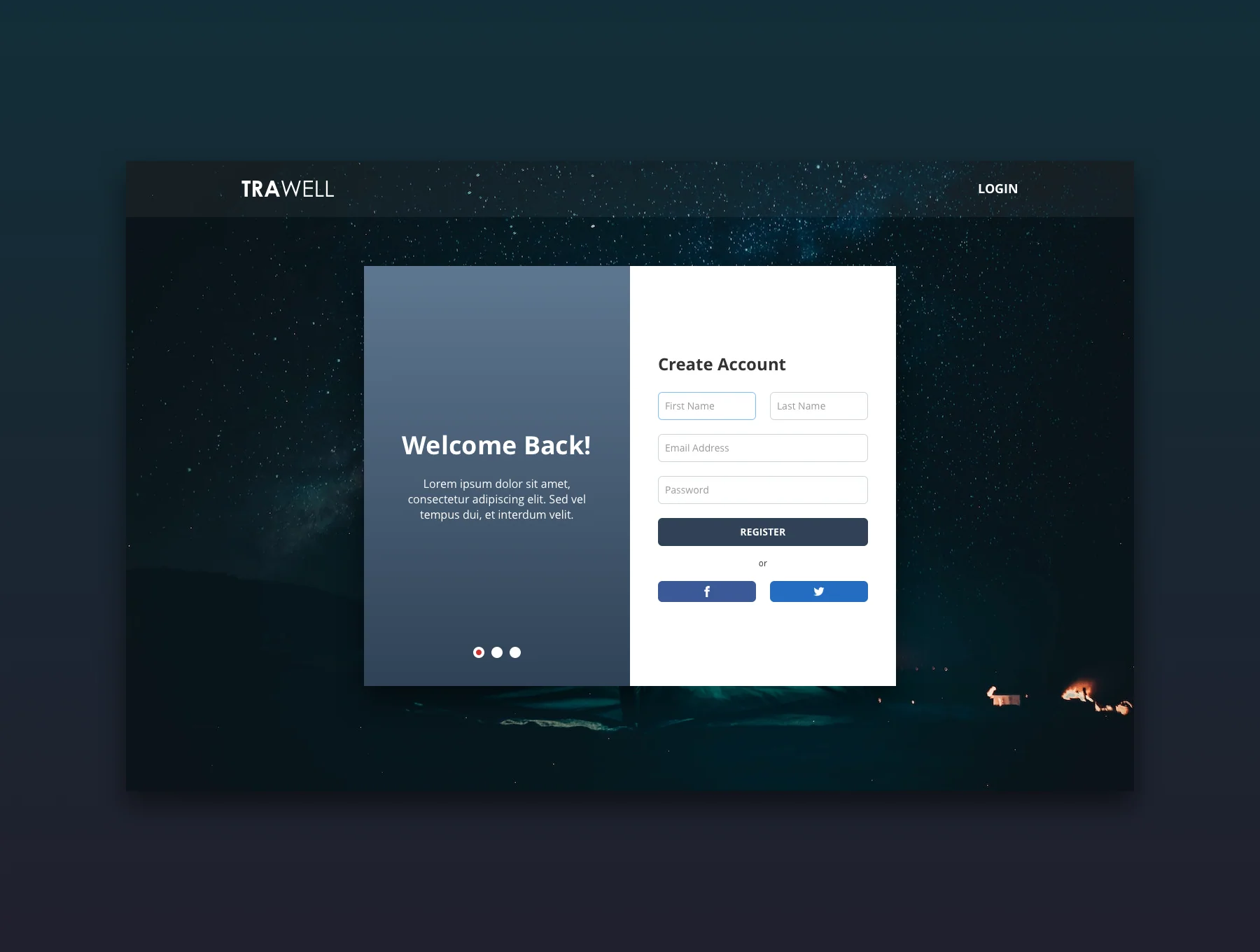 Trawell Login & Registration Pages 5