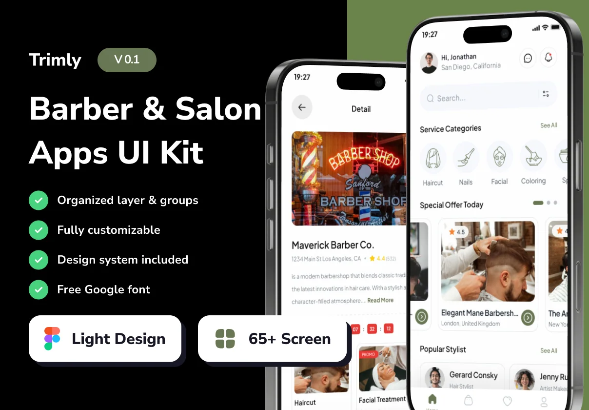 Trimly - Barber & Salon Mobile App UI Kits