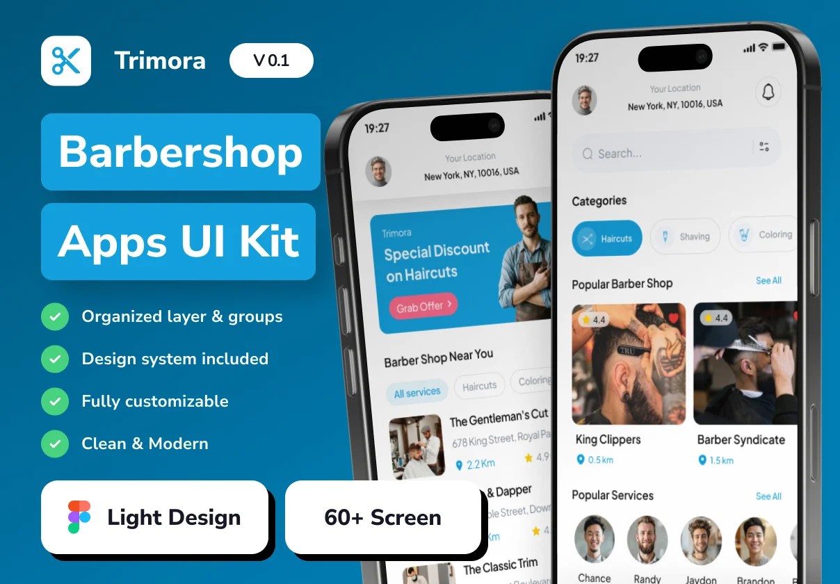 Trimora - Barbershop Mobile App UI Kit