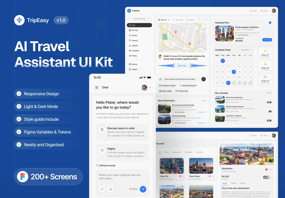 TripEasy – AI Travel Assistant Dashboard Kit