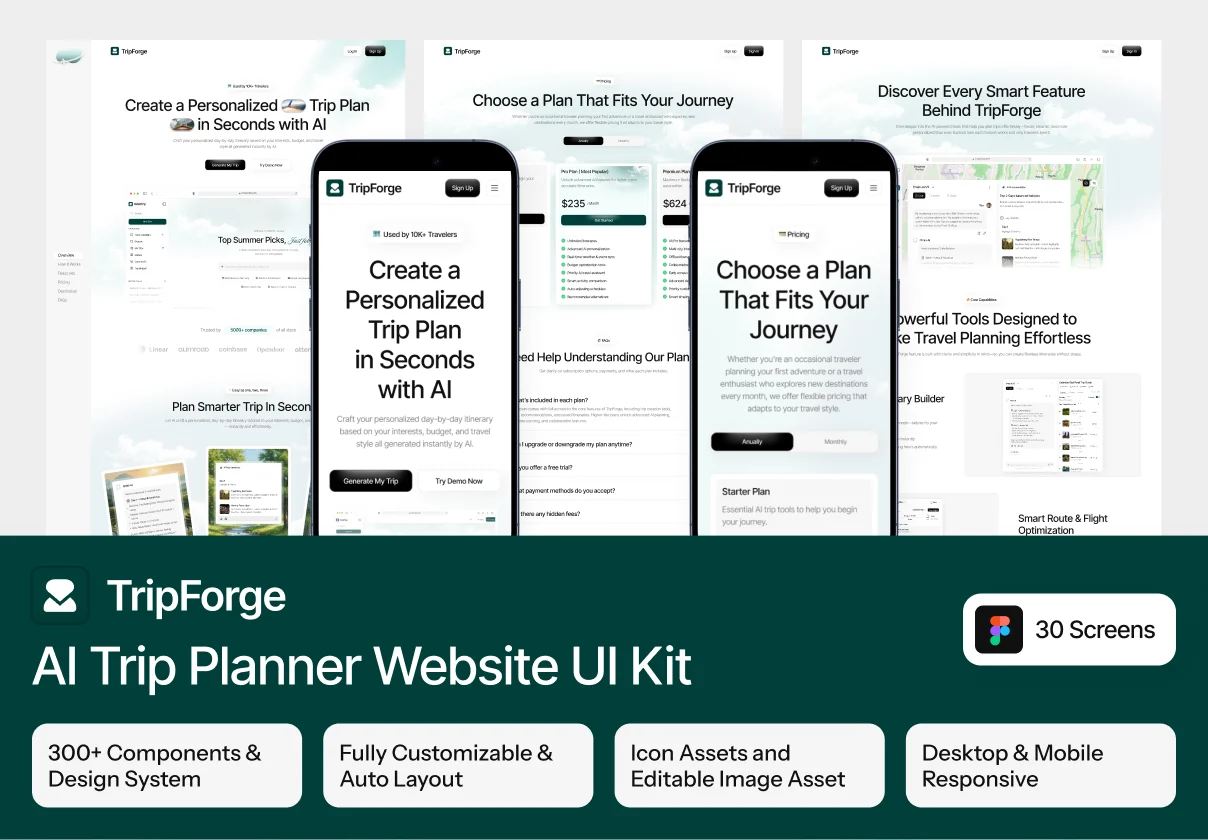 TripForge - AI Trip Planner Website UI Kit