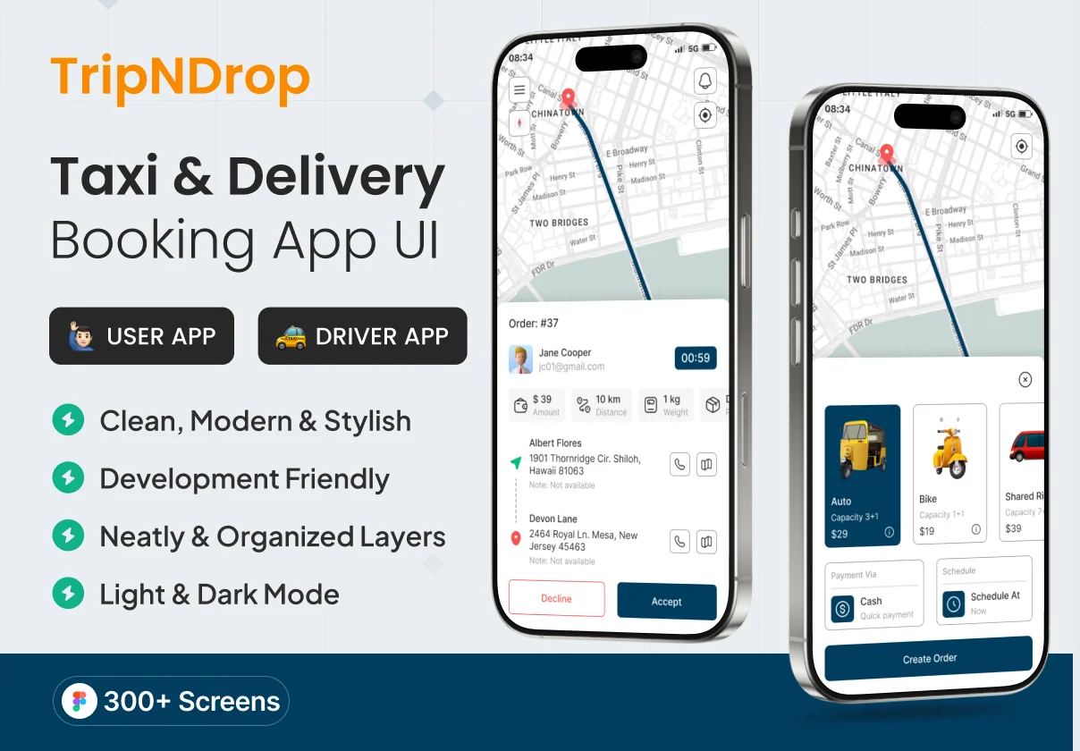 TripNDrop – Taxi & Delivery App UI Kit