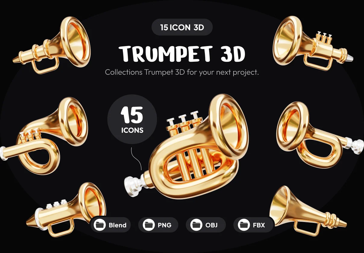 Trumpet Music Equipment 3D Icon Set