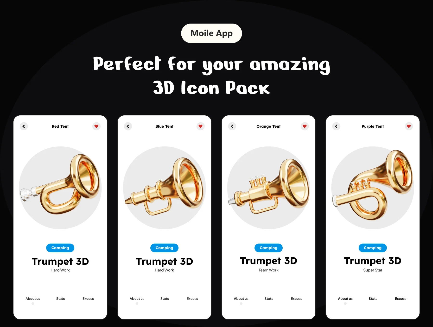 Trumpet Music Equipment 3D Icon Set 4