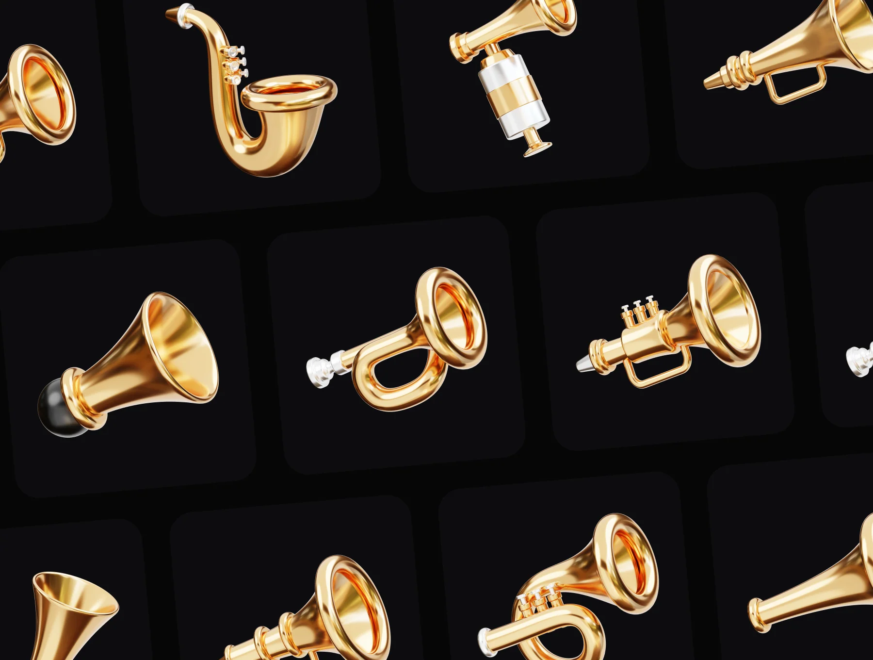 Trumpet Music Equipment 3D Icon Set 5