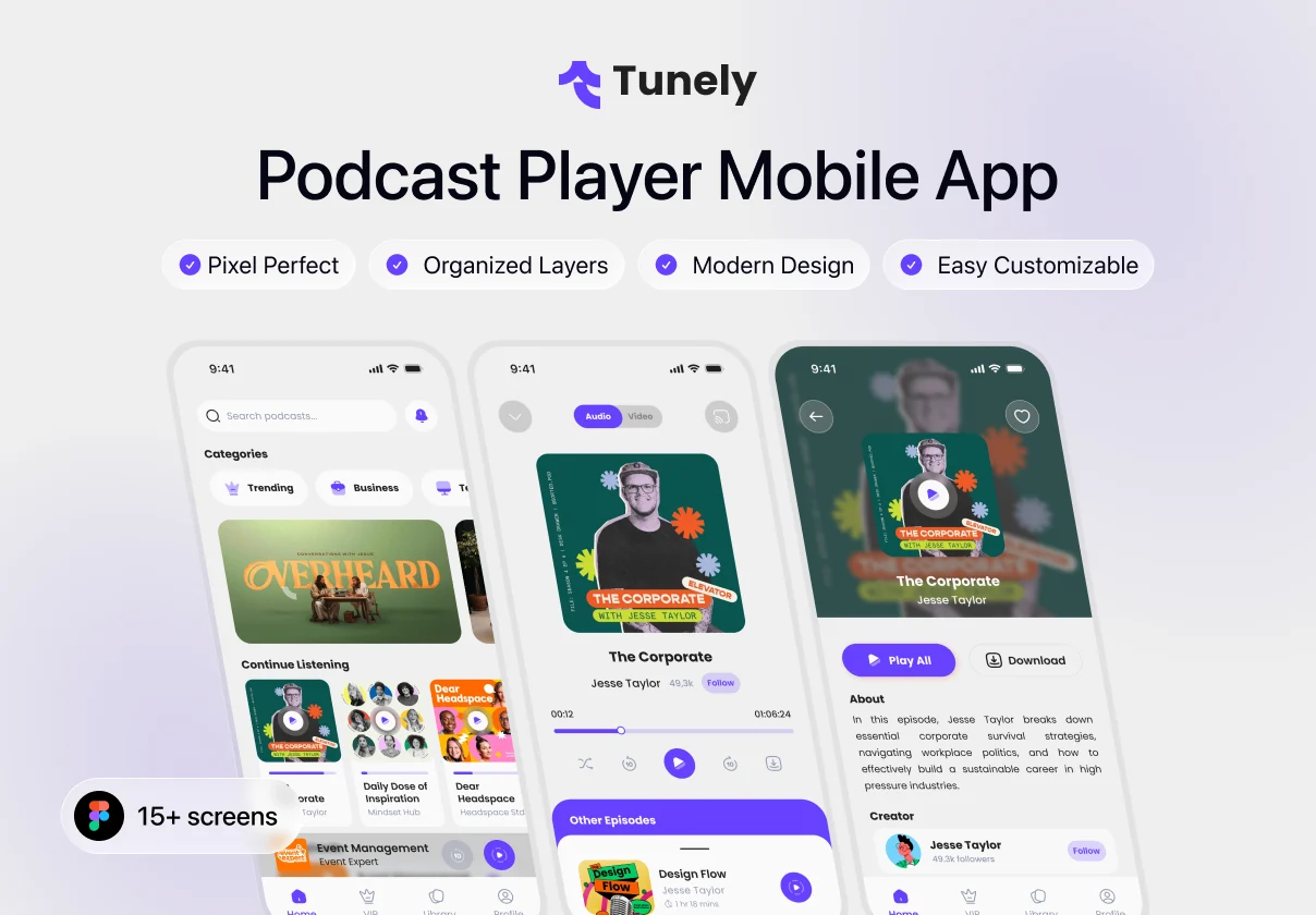 Tunely - Podcast Player Mobile App
