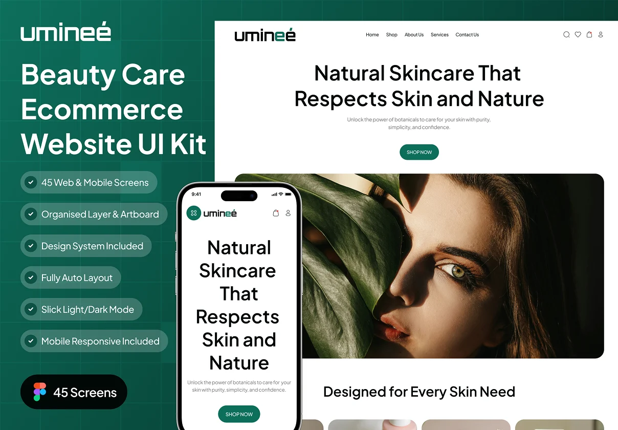 uminee - Beauty Care Ecommerce Website UI Kit