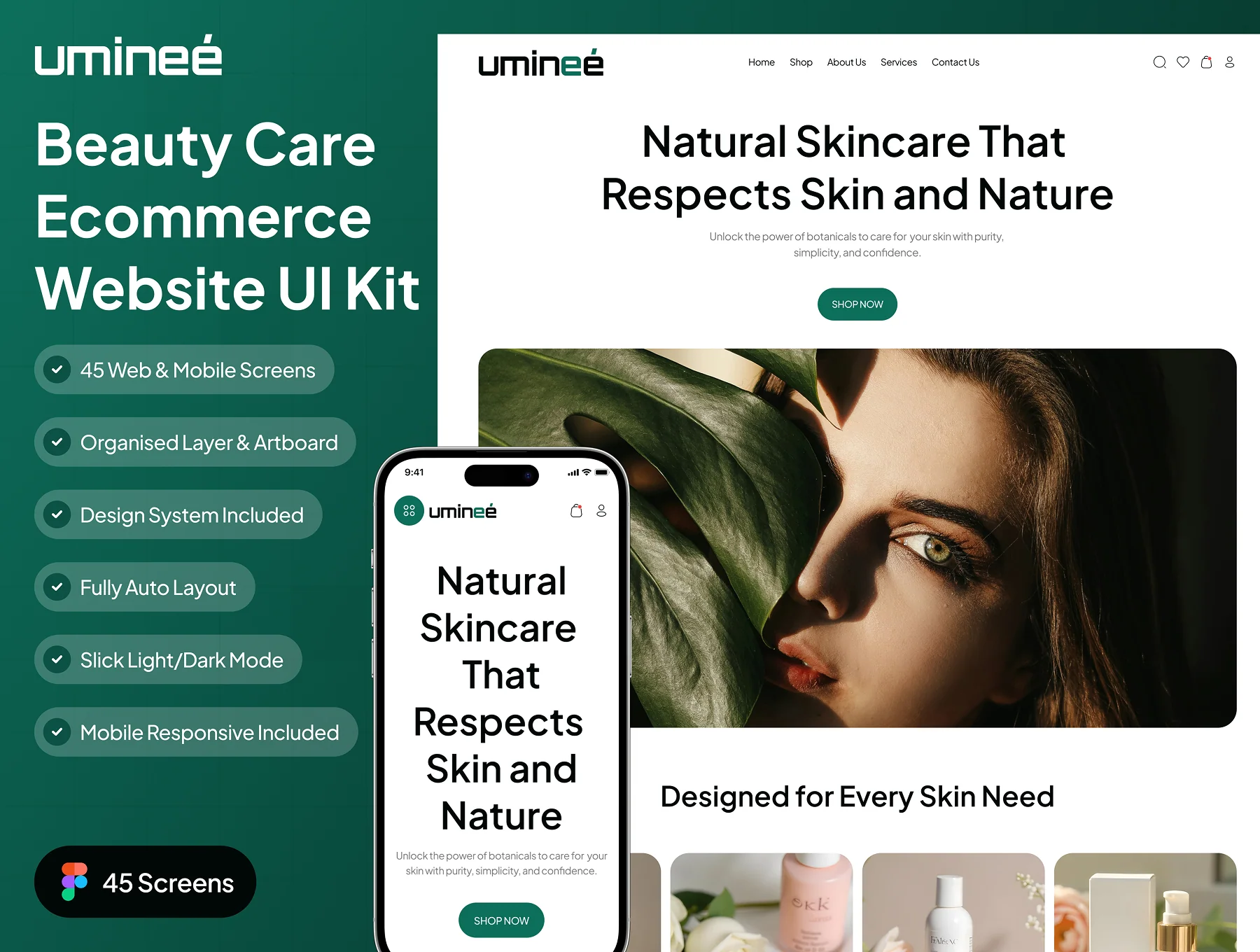 uminee - Beauty Care Ecommerce Website UI Kit