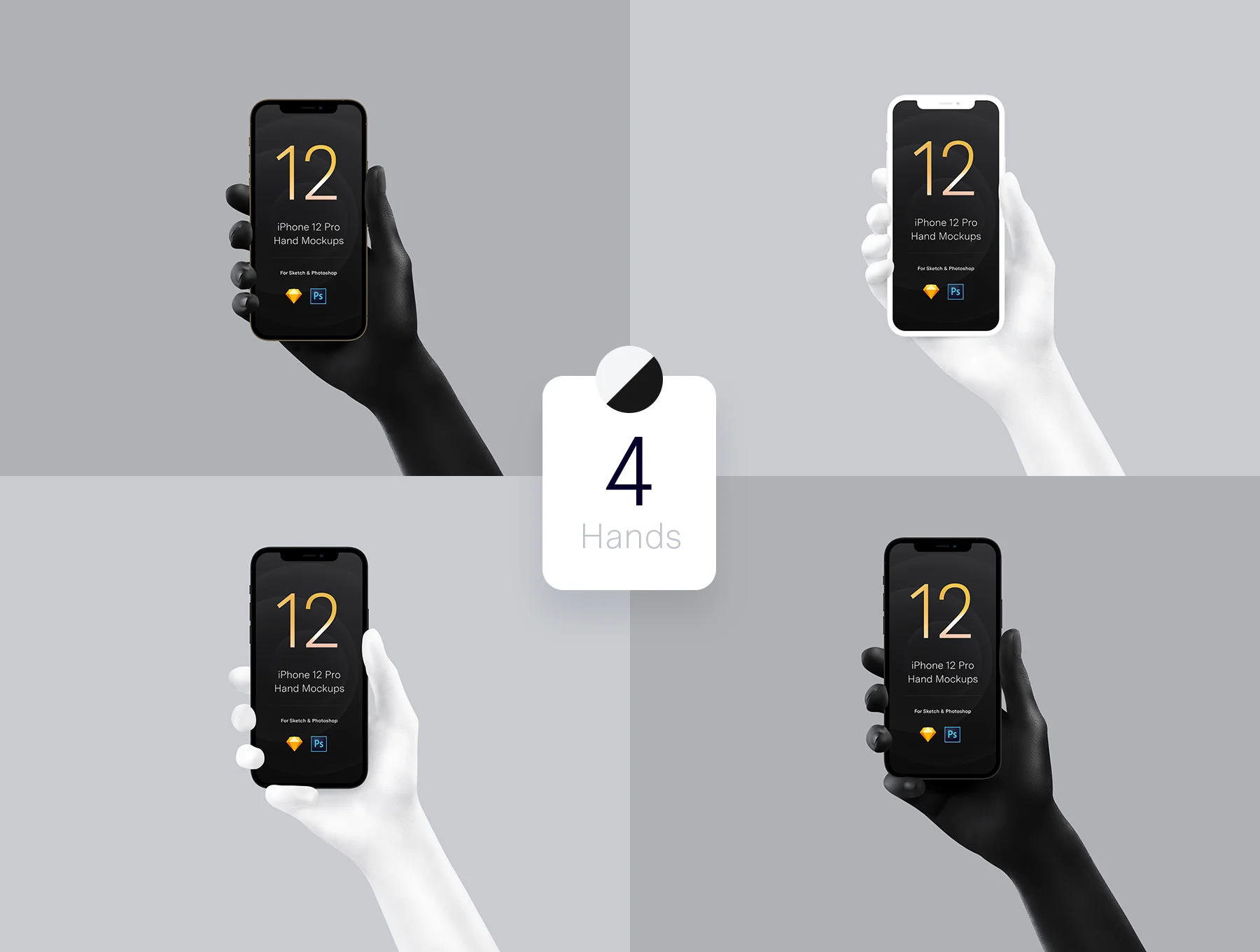 Unicolor & B/W Hands iPhone 12 Pro Mockups 3
