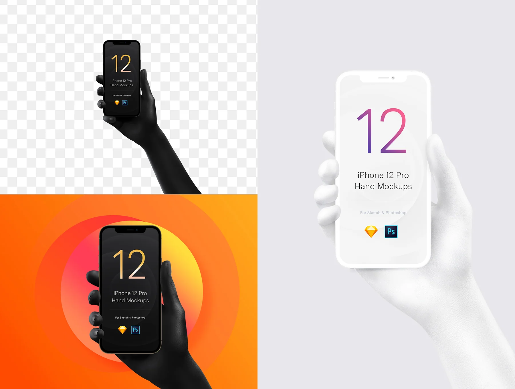 Unicolor & B/W Hands iPhone 12 Pro Mockups 6