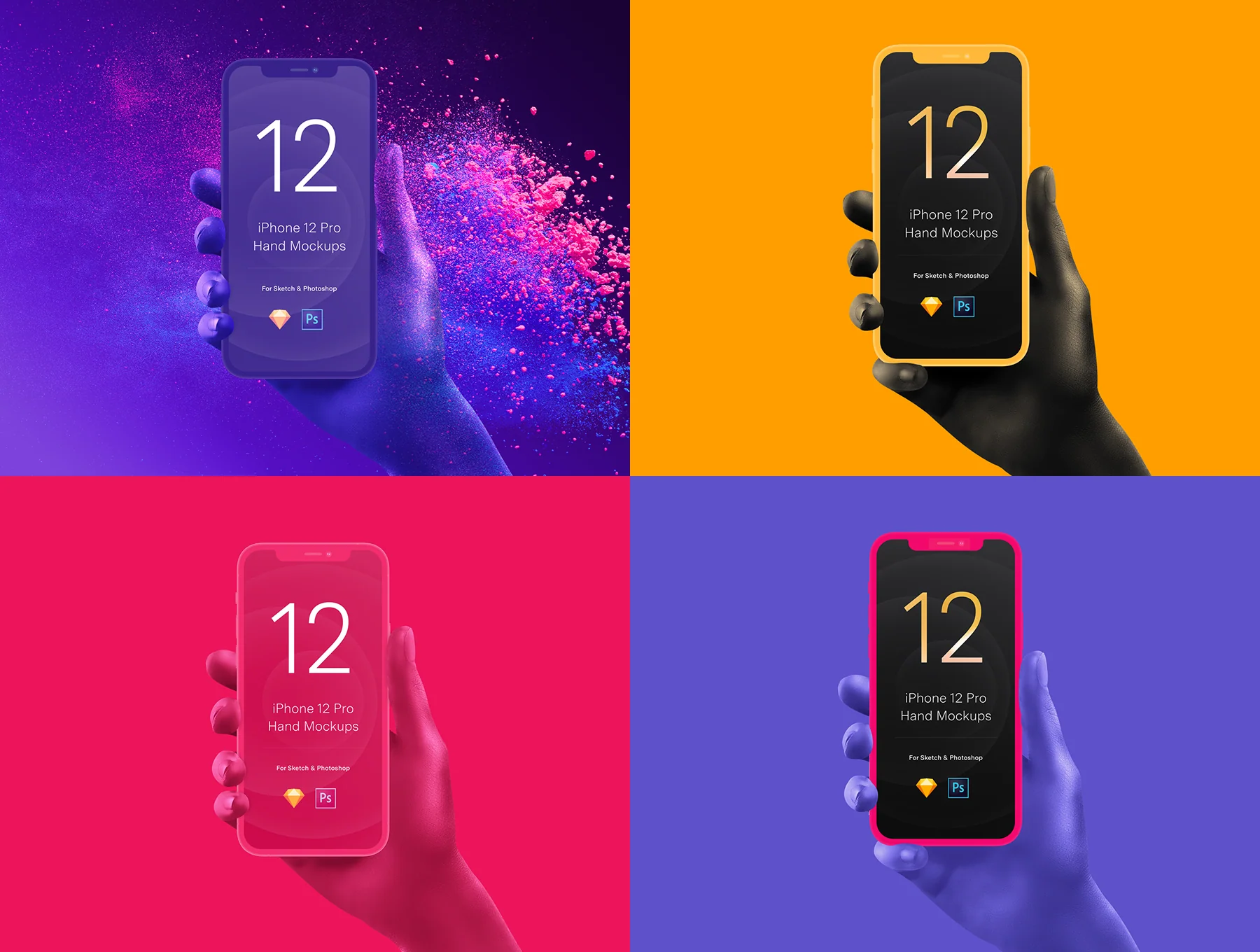 Unicolor & B/W Hands iPhone 12 Pro Mockups 8