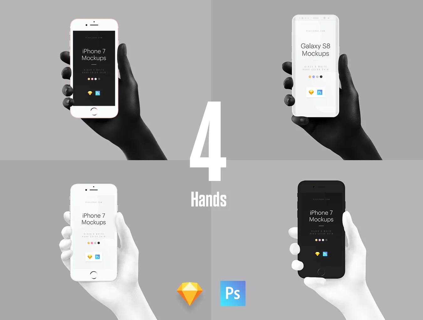 Unicolor & B/W Hands Mockups 4