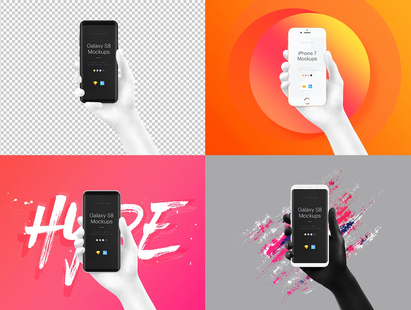 Unicolor & B/W Hands Mockups 7