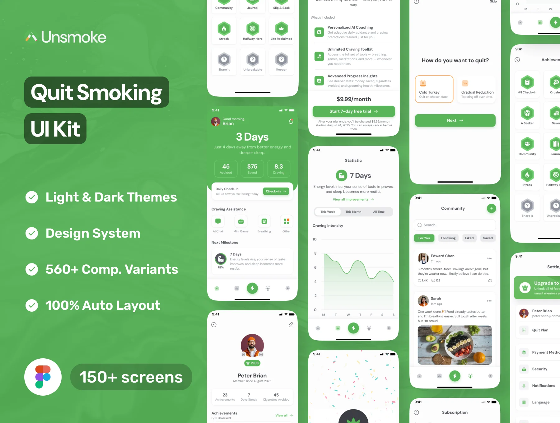 Unsmoke - Quit Smoking & Wellness Mobile UI Kit