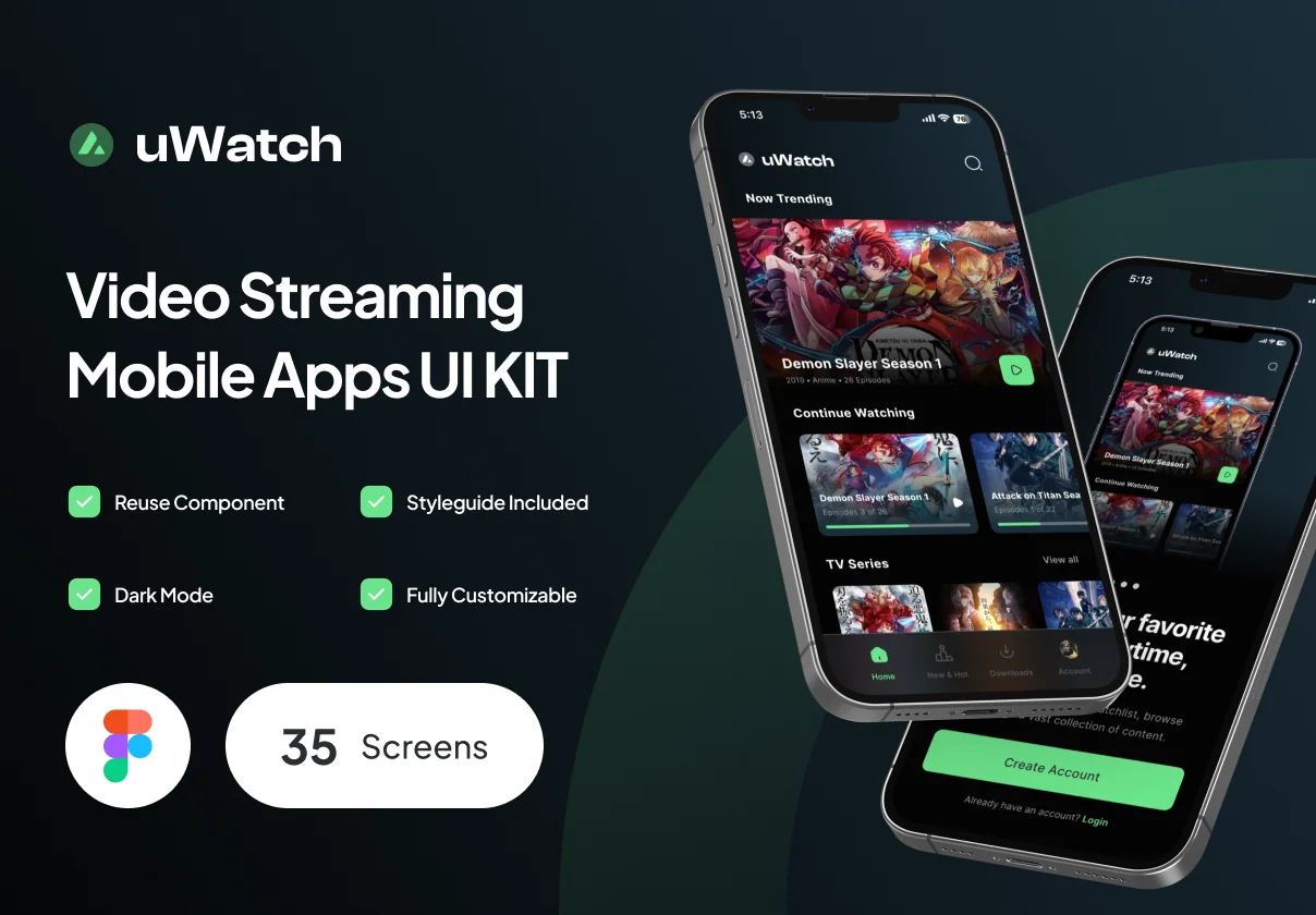 uWatch - Video Streaming Mobile App UI Kit