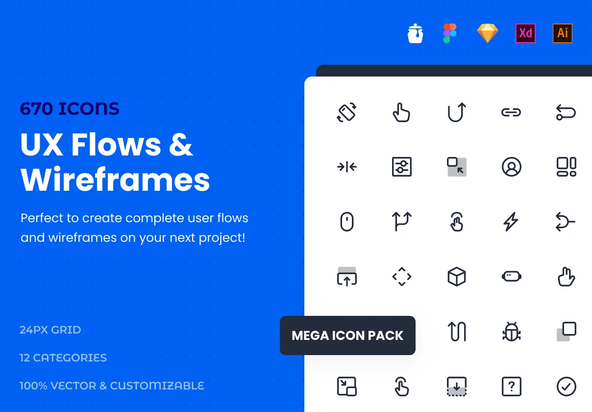 UX Flows & Wireframes Mega Icon Pack