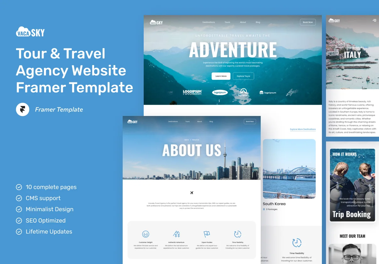 Vacasky - Tour & Travel Agency Website Framer Template