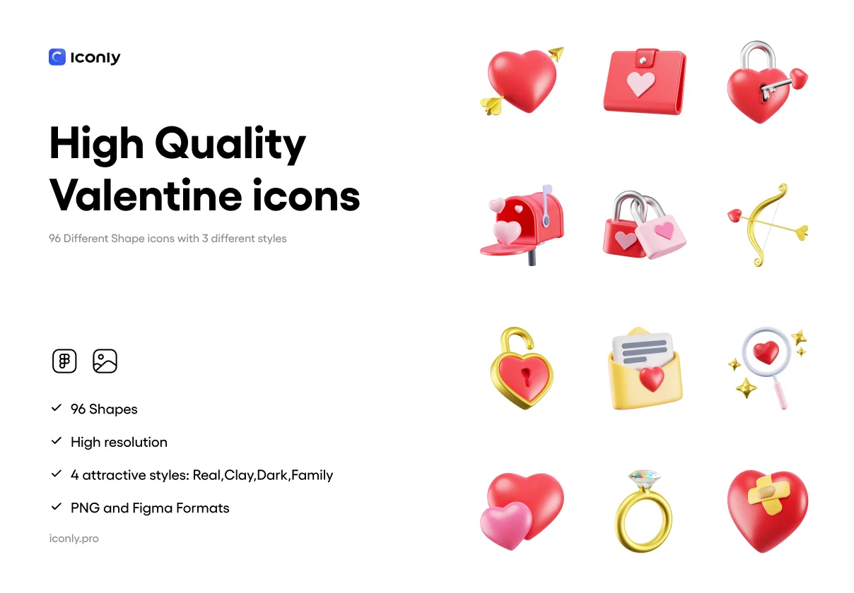 Valentine 3D icons, Iconly Pro