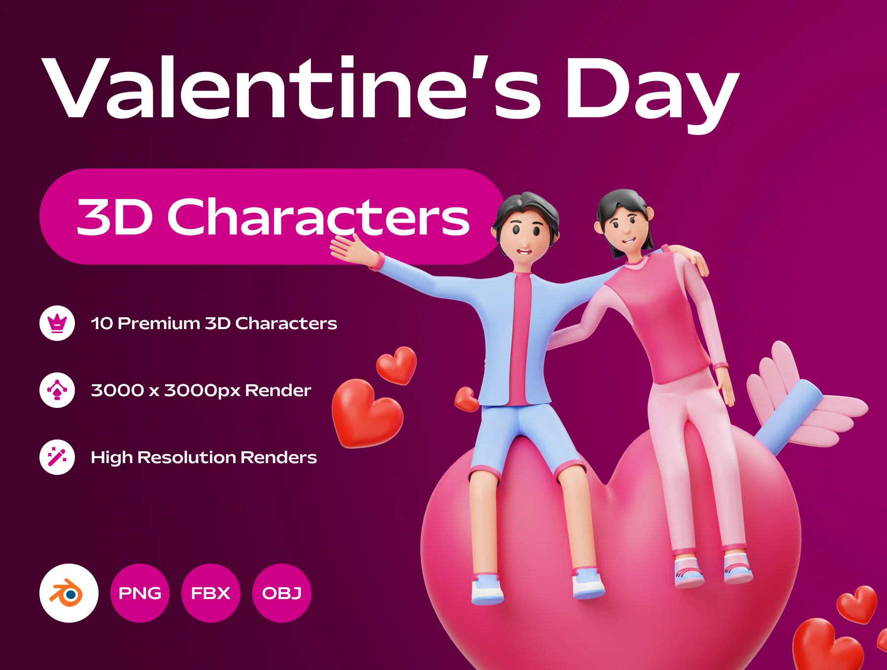 Valentine’s Couple 3D Character Illustration