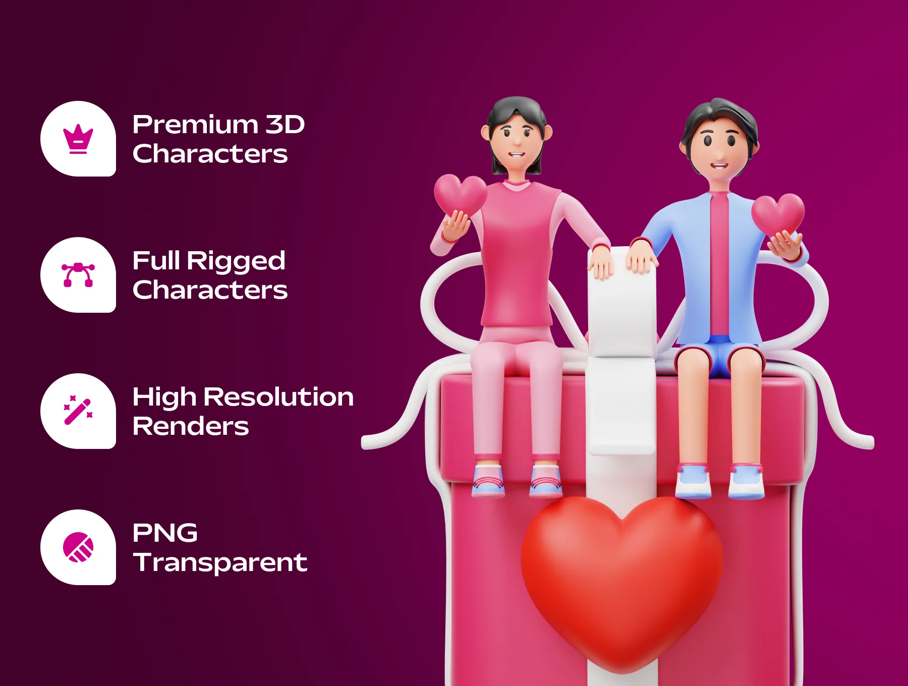 Valentine’s Couple 3D Character Illustration 2