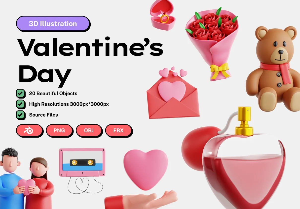 Valentine's Day 3D Icon Set