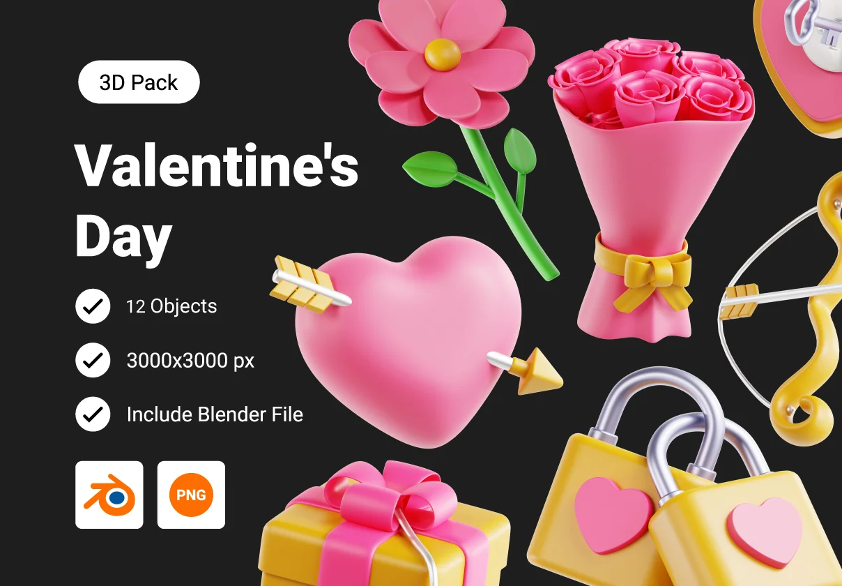Valentine's Day 3D Icons Pack