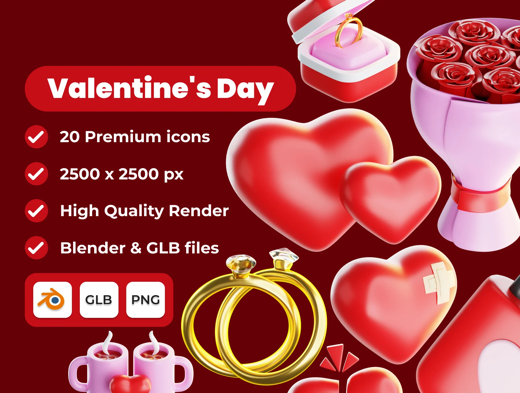 Valentine's Day 3D Illustration Pack