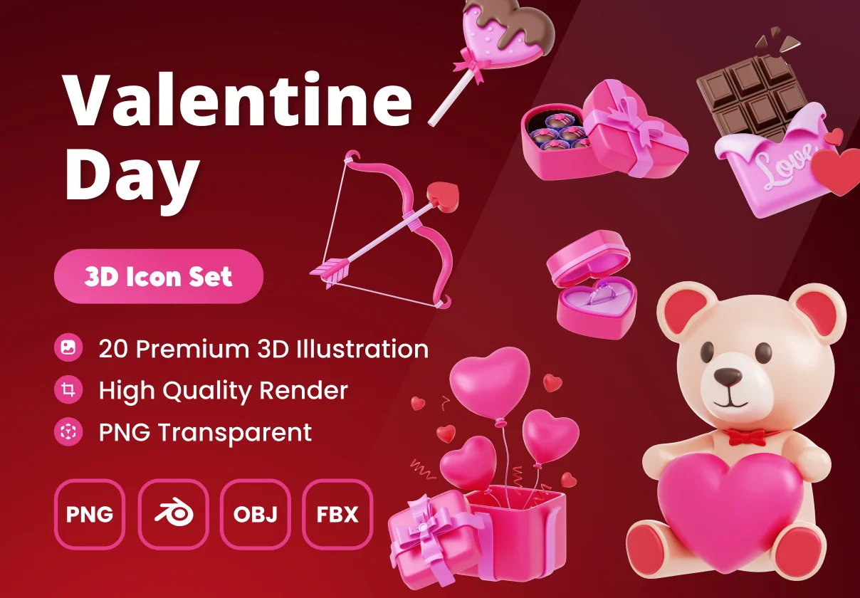 3d Valentine's Day Icon Illustrations