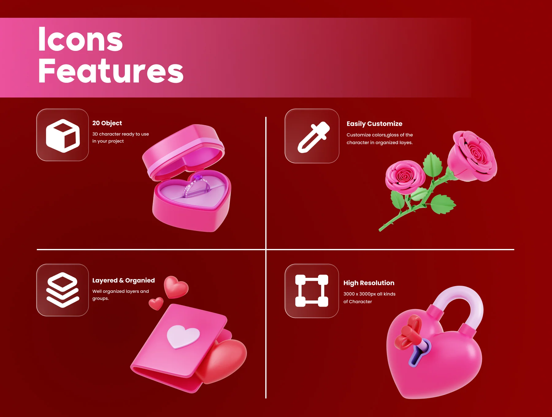 3d Valentine's Day Icon Illustrations 2