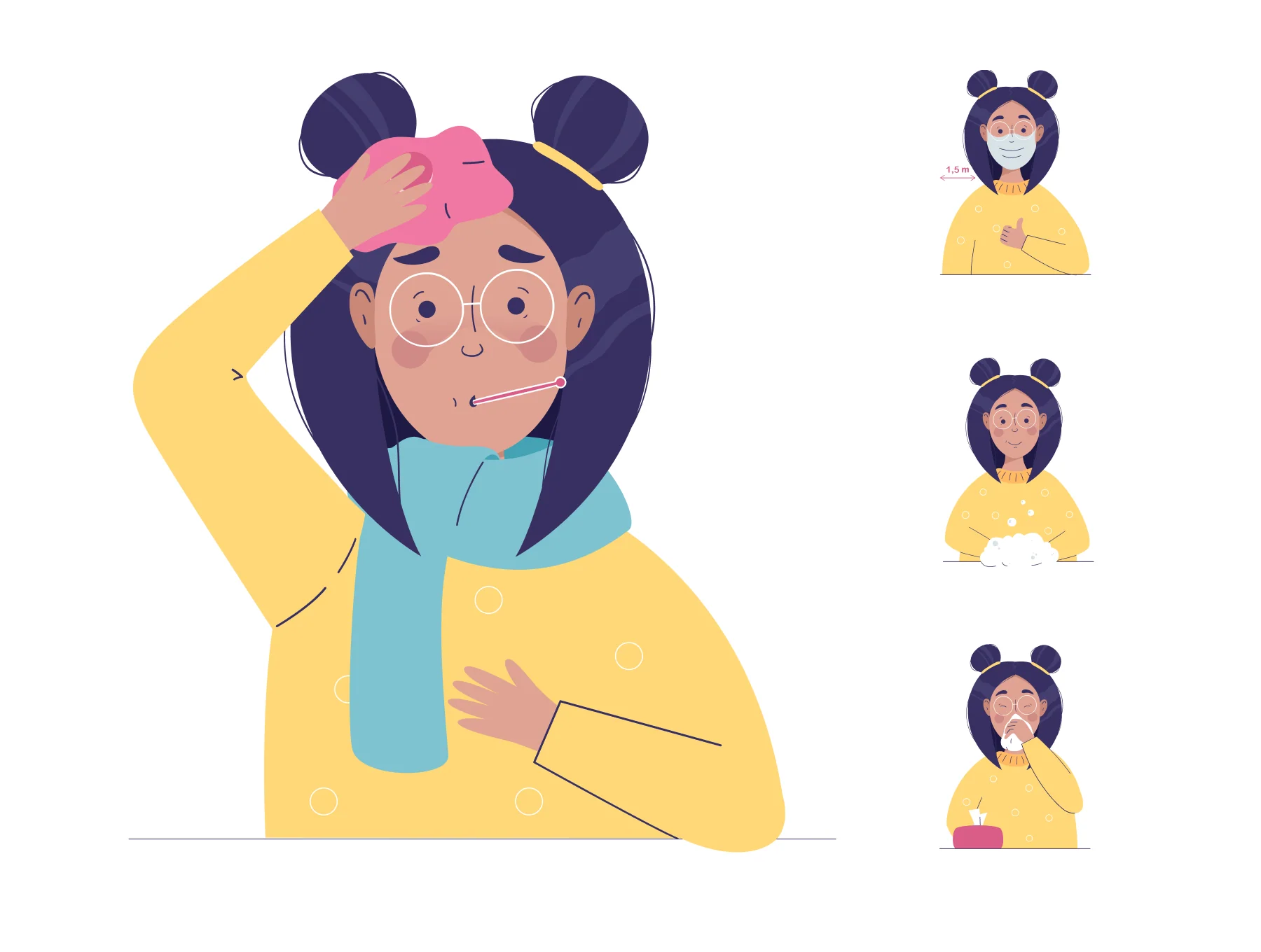 Vector illustrations on the theme of coronavirus and colds 3