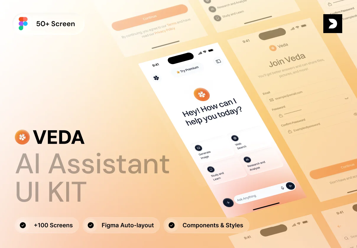 VEDA – AI Chat & Image Generation App (Light & Dark)