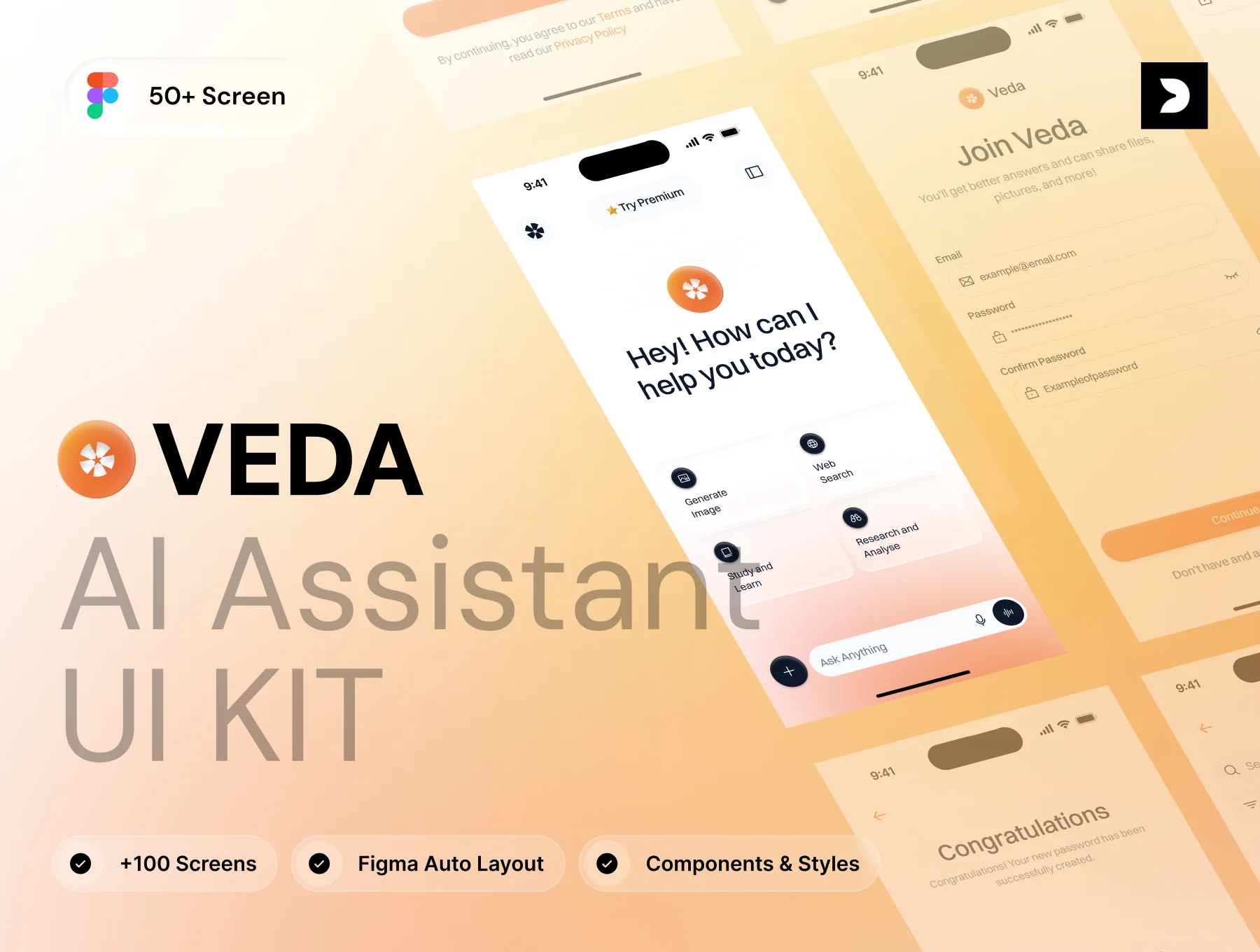 VEDA – AI Chat & Image Generation App (Light & Dark)